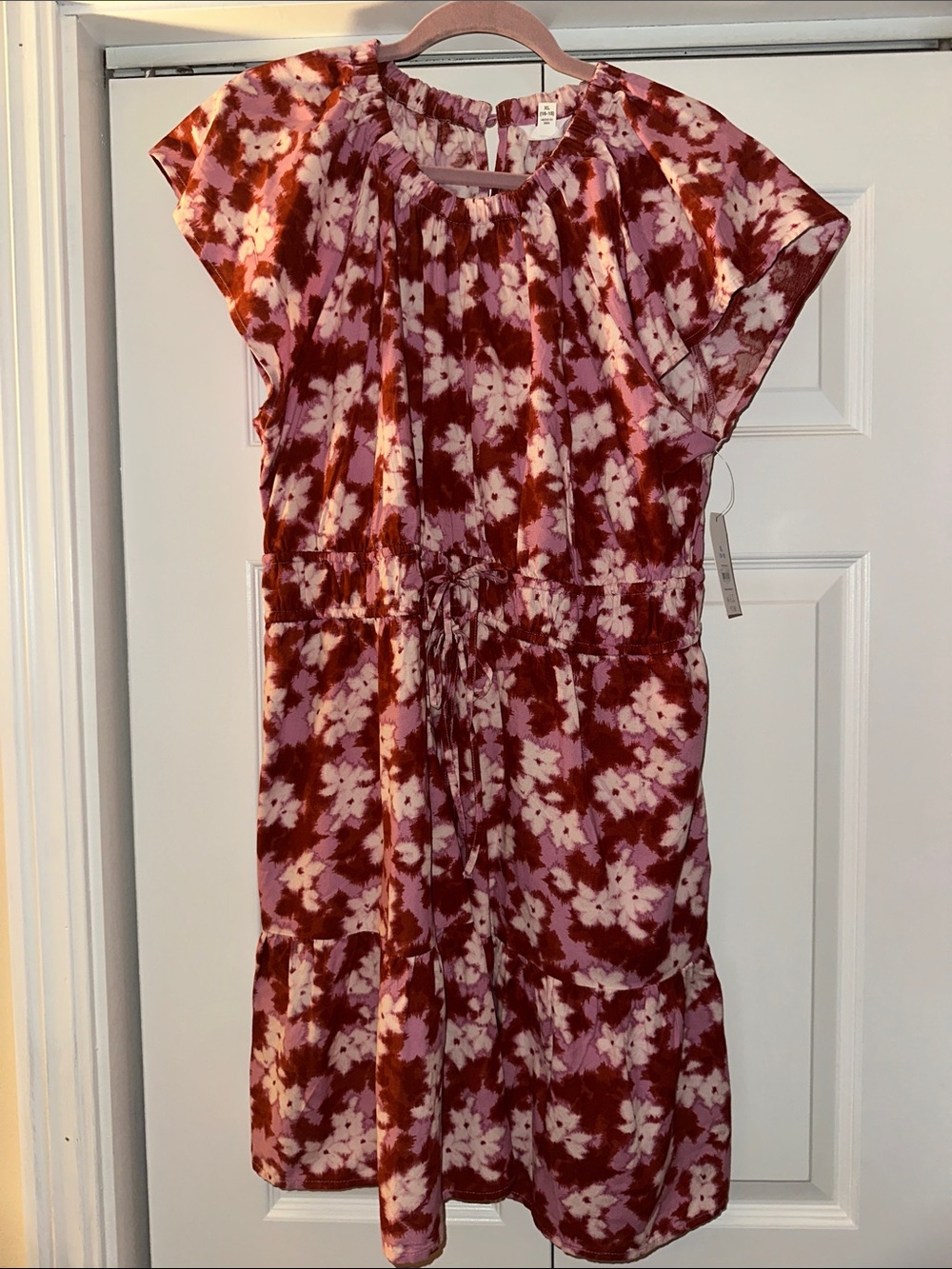Time and Tru Pink and Wine Floral Midi Dress